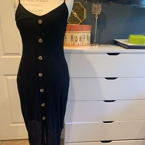 Ribbed Button Front Midi Dress Express